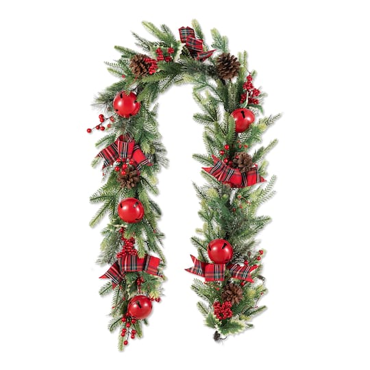 Glitzhome® 6ft. Christmas Bell Pinecone & Berry Bow Garland